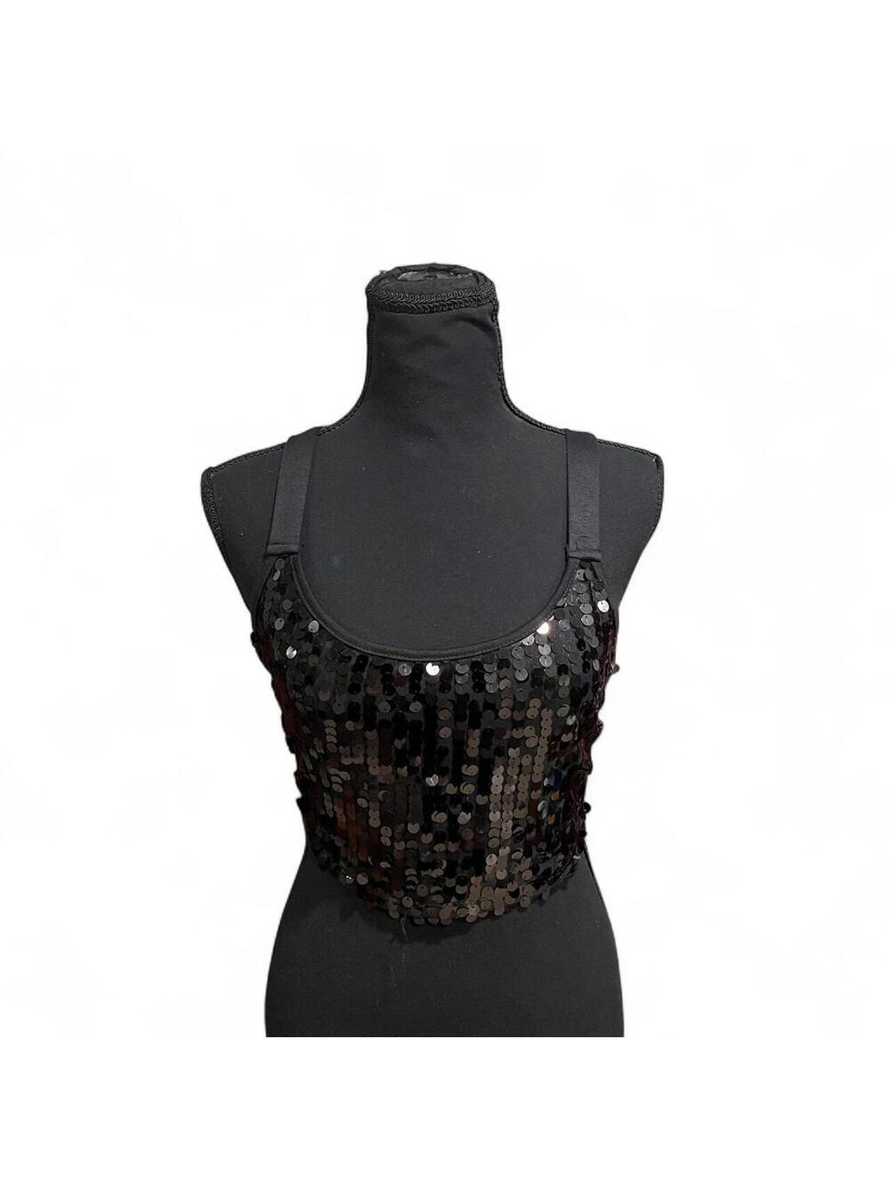 Wet Seal Black Sequin Crop Tank Size S